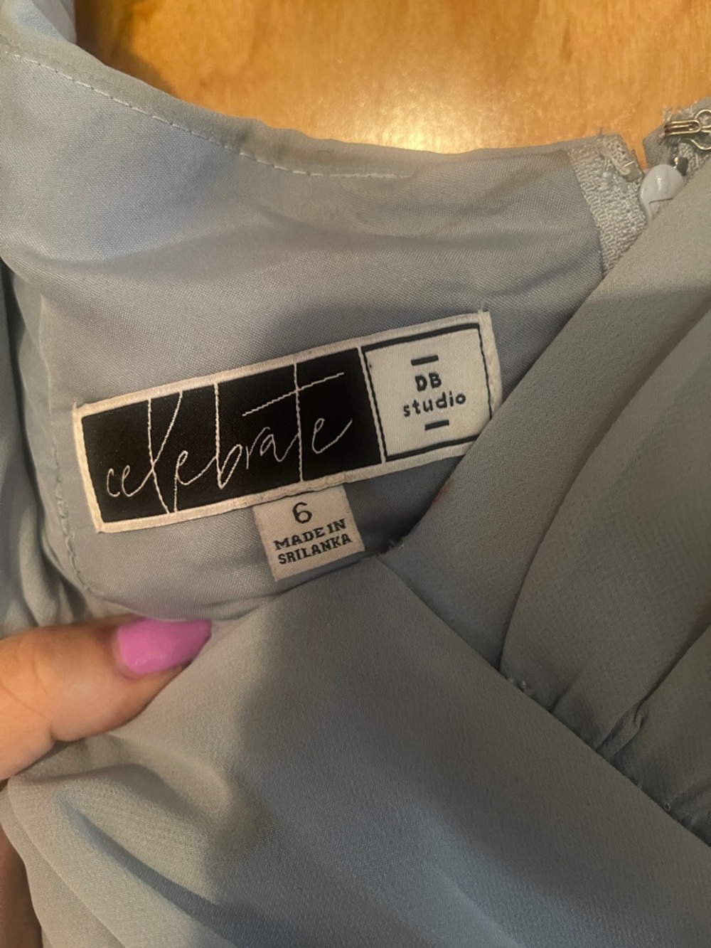 David’s Bridal Off-Shoulder Chiffon Maxi Dress Dusty Blue Size 6 - Picture 3 of 8